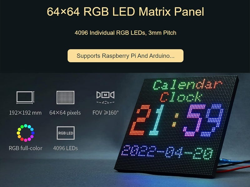 Waveshare RGB Full-Color LED Matrix Panel 3mm Pitch 64×64 Pixels 4096 Individual RGB LEDs Adjustable Brightness Compatible with Raspberry Pi - Image 3